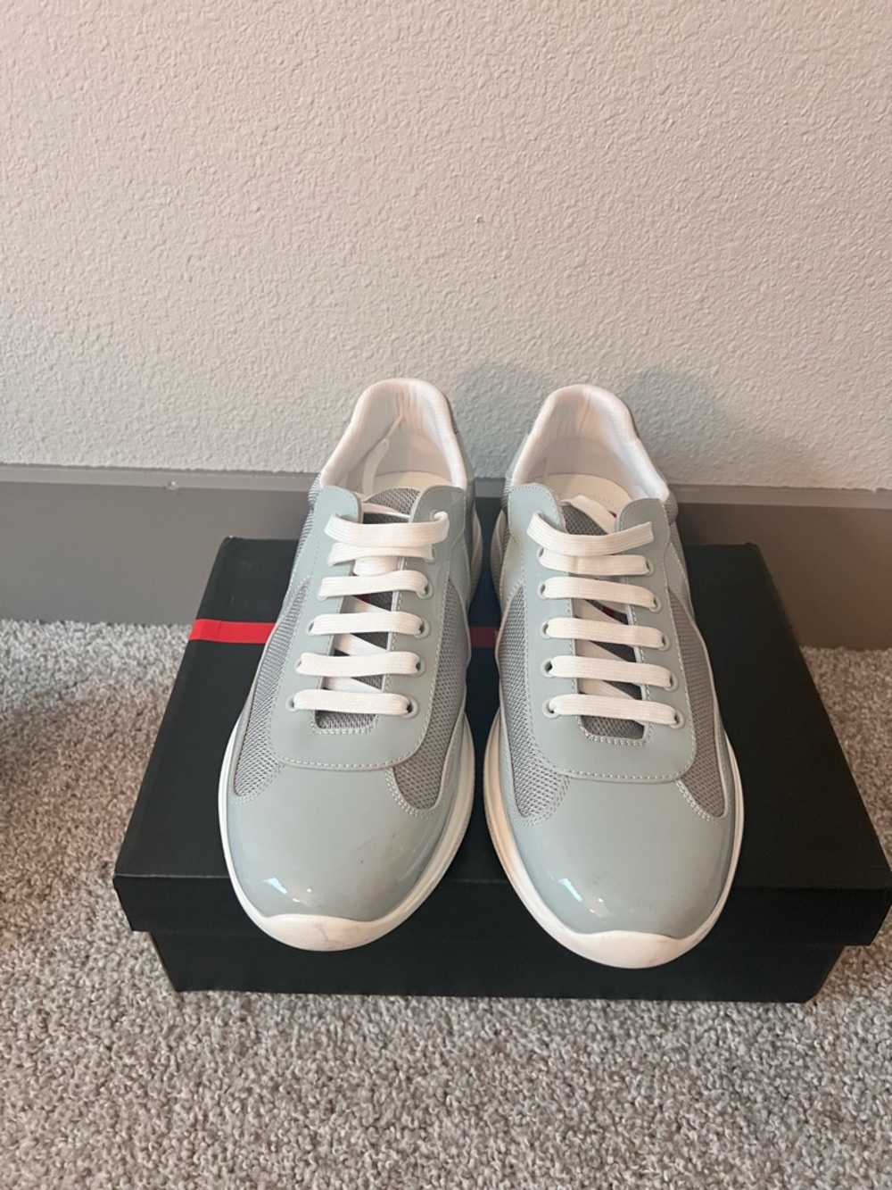 Prada Light Gray and White Low-Top Men's Sneakers size 43/mens 13